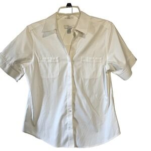 Chico's White Camp Shirt, No Iron Cotton, Size Medium